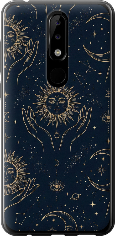 Celestial Harmony: Sun & Moon Gold Mystic Pattern