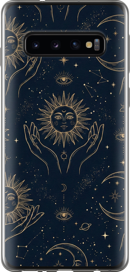 Celestial Harmony: Sun & Moon Gold Mystic Pattern