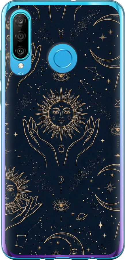 Celestial Harmony: Sun & Moon Gold Mystic Pattern