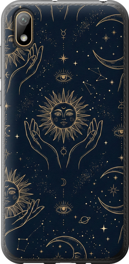 Celestial Harmony: Sun & Moon Gold Mystic Pattern