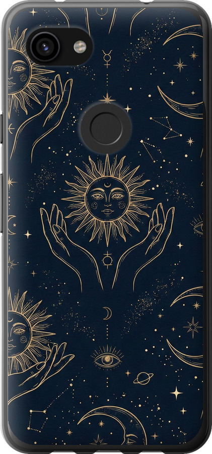 Celestial Harmony: Sun & Moon Gold Mystic Pattern