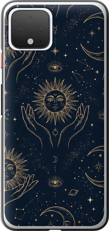 Celestial Harmony: Sun & Moon Gold Mystic Pattern