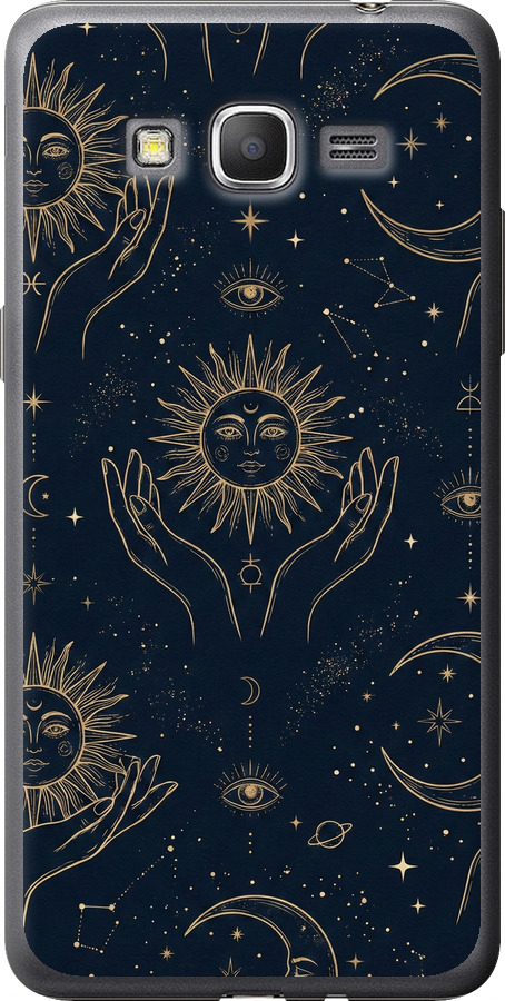 Celestial Harmony: Sun & Moon Gold Mystic Pattern