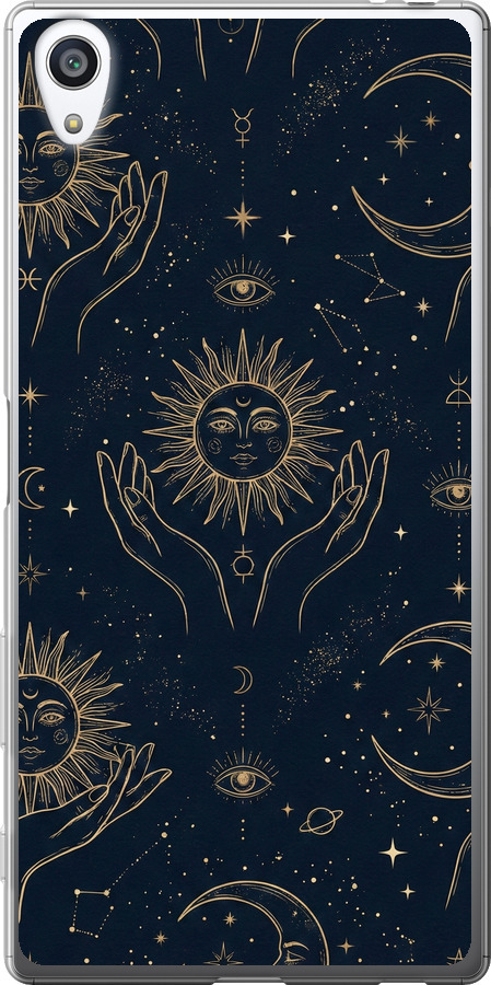 Celestial Harmony: Sun & Moon Gold Mystic Pattern