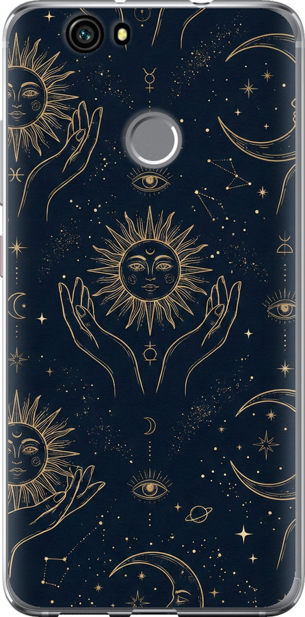 Celestial Harmony: Sun & Moon Gold Mystic Pattern