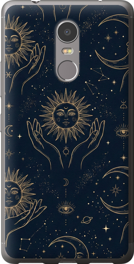 Celestial Harmony: Sun & Moon Gold Mystic Pattern
