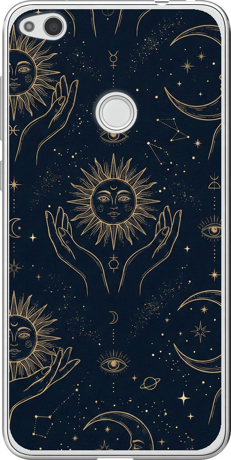 Celestial Harmony: Sun & Moon Gold Mystic Pattern
