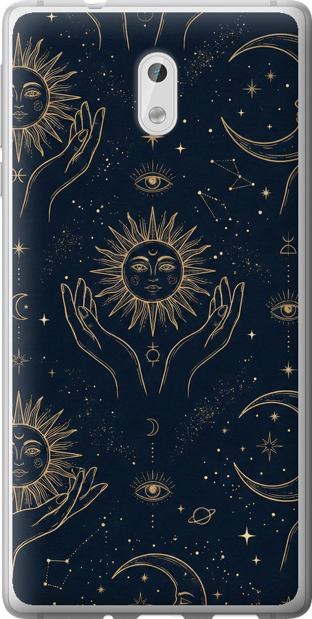 Celestial Harmony: Sun & Moon Gold Mystic Pattern