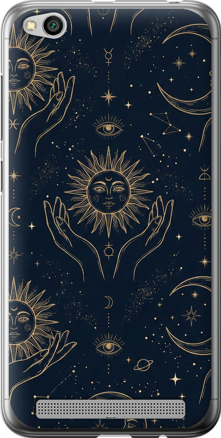 Celestial Harmony: Sun & Moon Gold Mystic Pattern