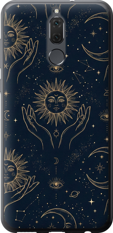 Celestial Harmony: Sun & Moon Gold Mystic Pattern
