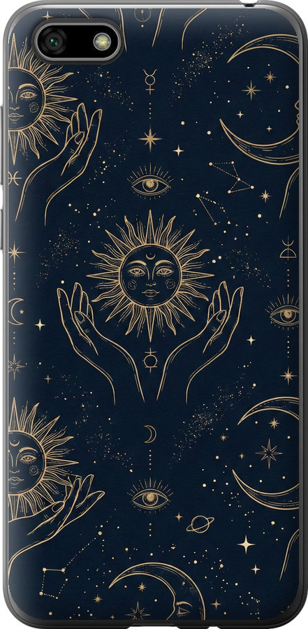 Celestial Harmony: Sun & Moon Gold Mystic Pattern