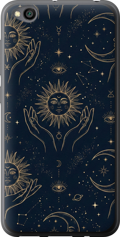 Celestial Harmony: Sun & Moon Gold Mystic Pattern