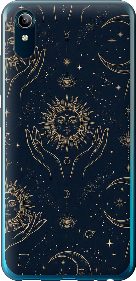 Celestial Harmony: Sun & Moon Gold Mystic Pattern