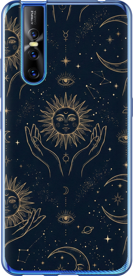 Celestial Harmony: Sun & Moon Gold Mystic Pattern