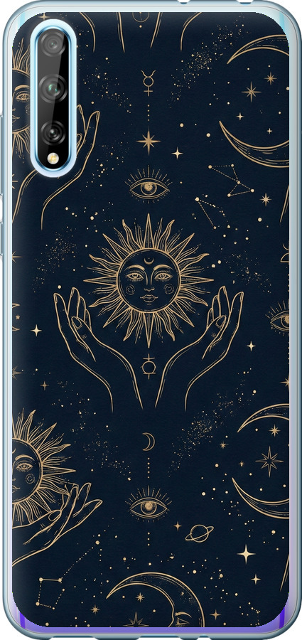 Celestial Harmony: Sun & Moon Gold Mystic Pattern