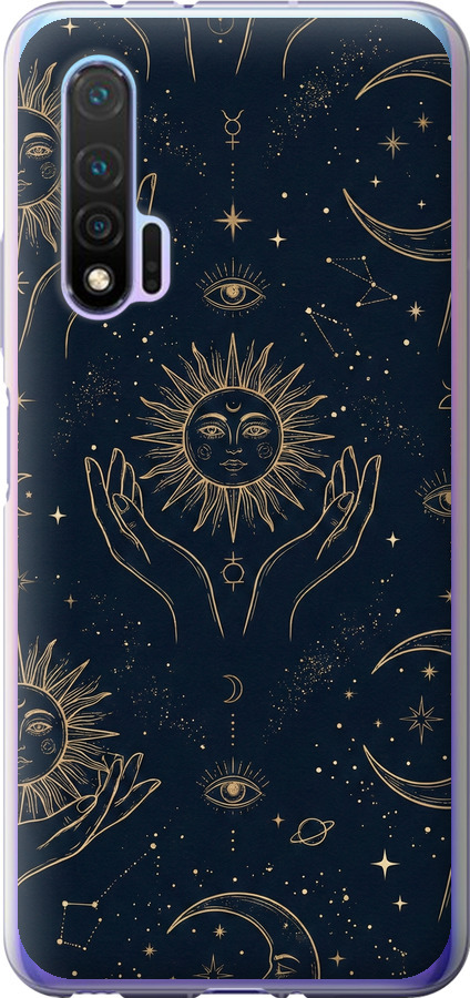 Celestial Harmony: Sun & Moon Gold Mystic Pattern