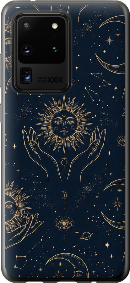 Celestial Harmony: Sun & Moon Gold Mystic Pattern