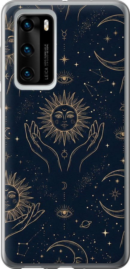Celestial Harmony: Sun & Moon Gold Mystic Pattern