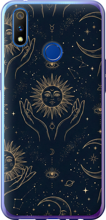 Celestial Harmony: Sun & Moon Gold Mystic Pattern