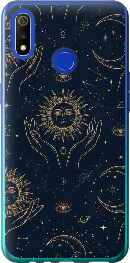 Celestial Harmony: Sun & Moon Gold Mystic Pattern