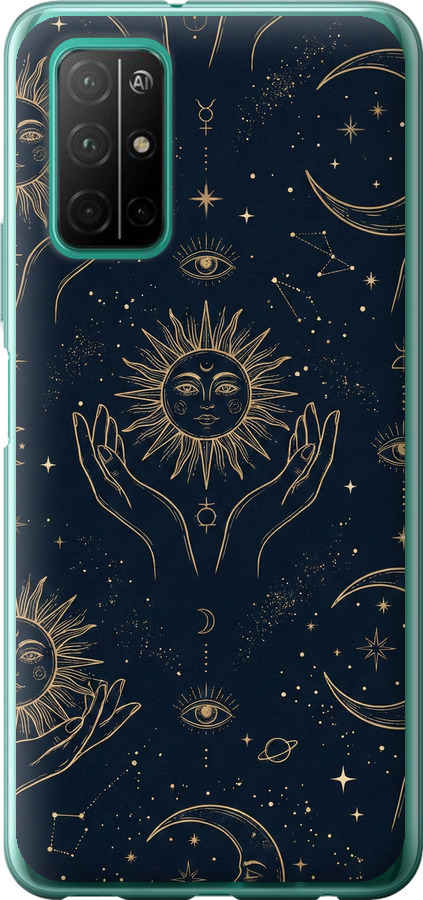 Celestial Harmony: Sun & Moon Gold Mystic Pattern