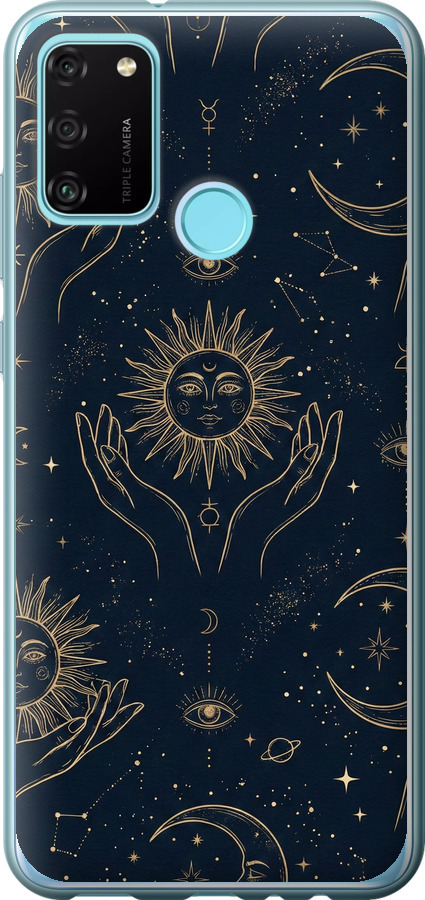 Celestial Harmony: Sun & Moon Gold Mystic Pattern