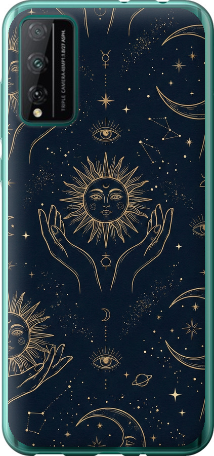 Celestial Harmony: Sun & Moon Gold Mystic Pattern