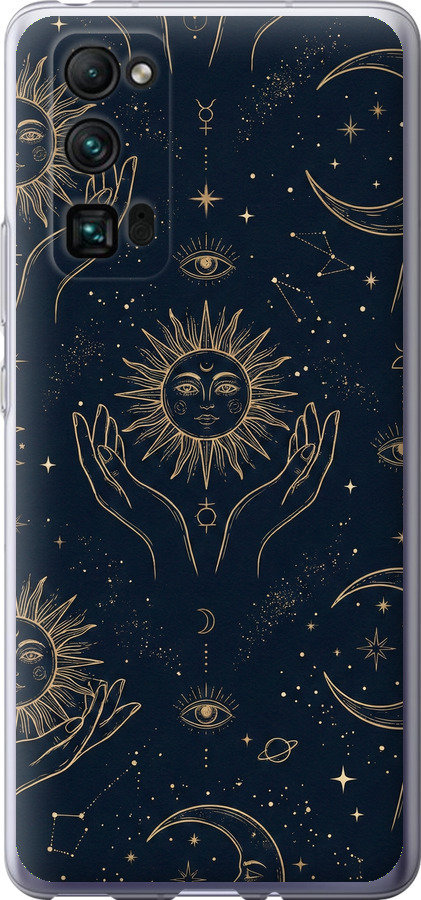 Celestial Harmony: Sun & Moon Gold Mystic Pattern