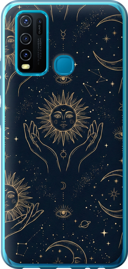 Celestial Harmony: Sun & Moon Gold Mystic Pattern