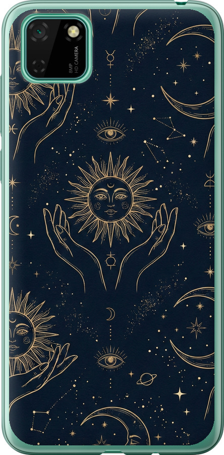 Celestial Harmony: Sun & Moon Gold Mystic Pattern