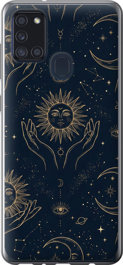 Celestial Harmony: Sun & Moon Gold Mystic Pattern