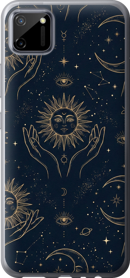 Celestial Harmony: Sun & Moon Gold Mystic Pattern