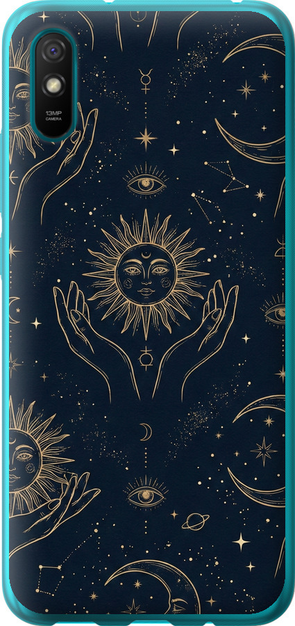 Celestial Harmony: Sun & Moon Gold Mystic Pattern