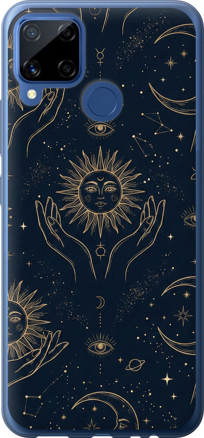 Celestial Harmony: Sun & Moon Gold Mystic Pattern