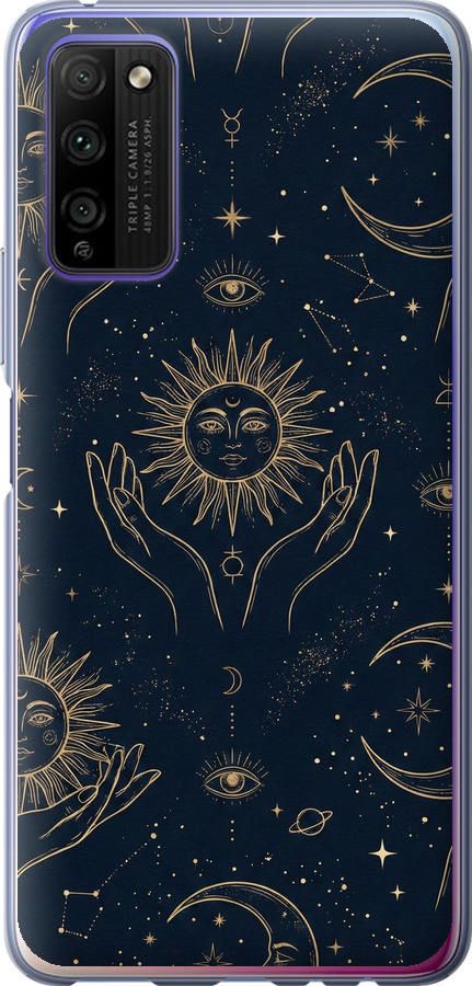 Celestial Harmony: Sun & Moon Gold Mystic Pattern