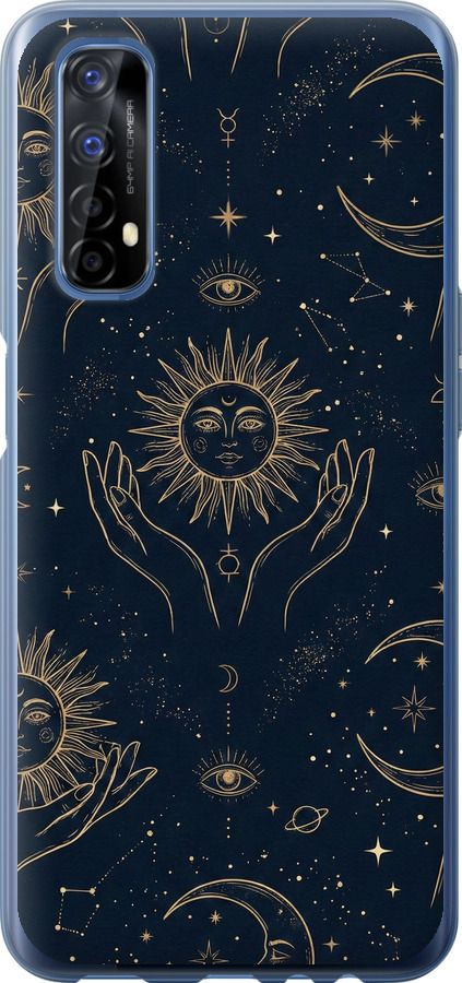 Celestial Harmony: Sun & Moon Gold Mystic Pattern