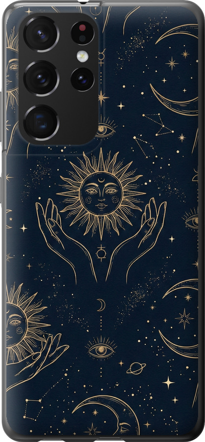 Celestial Harmony: Sun & Moon Gold Mystic Pattern