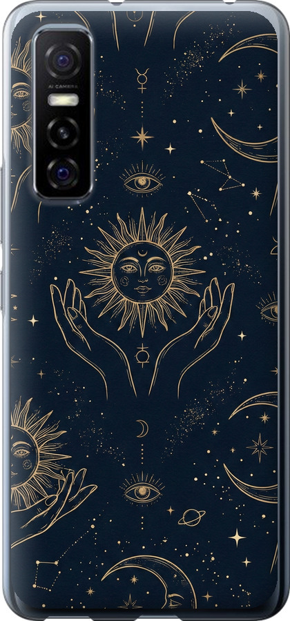 Celestial Harmony: Sun & Moon Gold Mystic Pattern