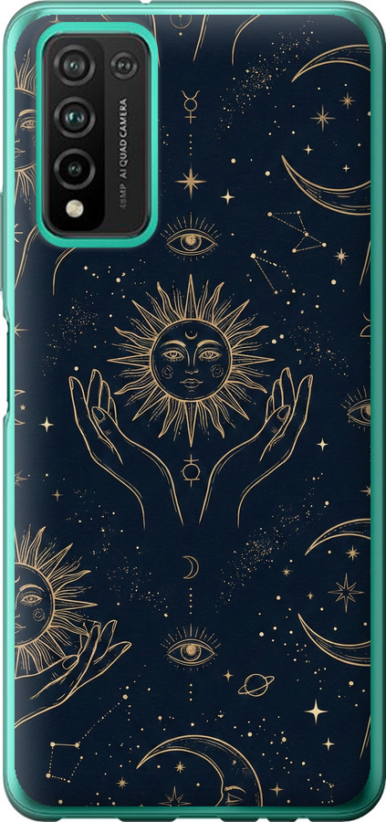 Celestial Harmony: Sun & Moon Gold Mystic Pattern