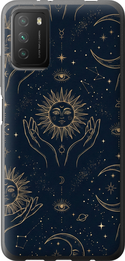 Celestial Harmony: Sun & Moon Gold Mystic Pattern
