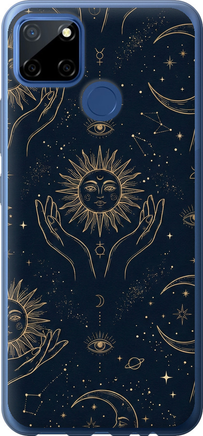 Celestial Harmony: Sun & Moon Gold Mystic Pattern