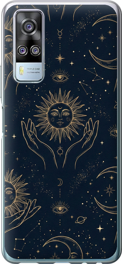 Celestial Harmony: Sun & Moon Gold Mystic Pattern