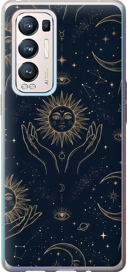 Celestial Harmony: Sun & Moon Gold Mystic Pattern