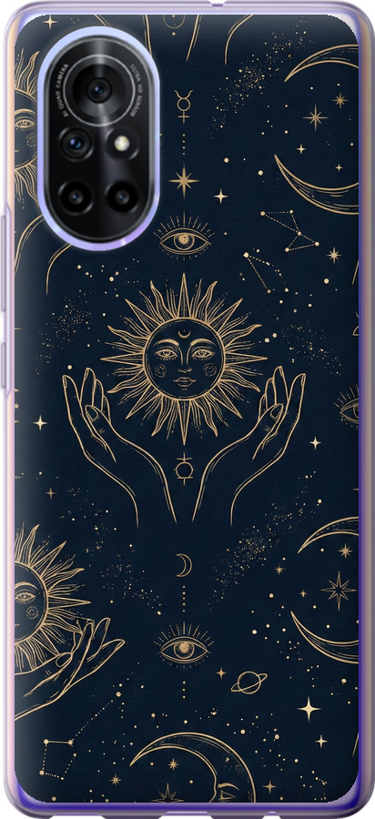 Celestial Harmony: Sun & Moon Gold Mystic Pattern