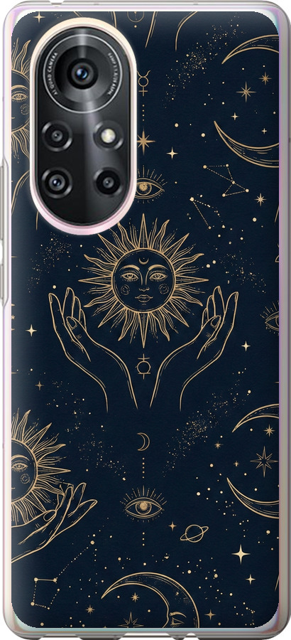 Celestial Harmony: Sun & Moon Gold Mystic Pattern