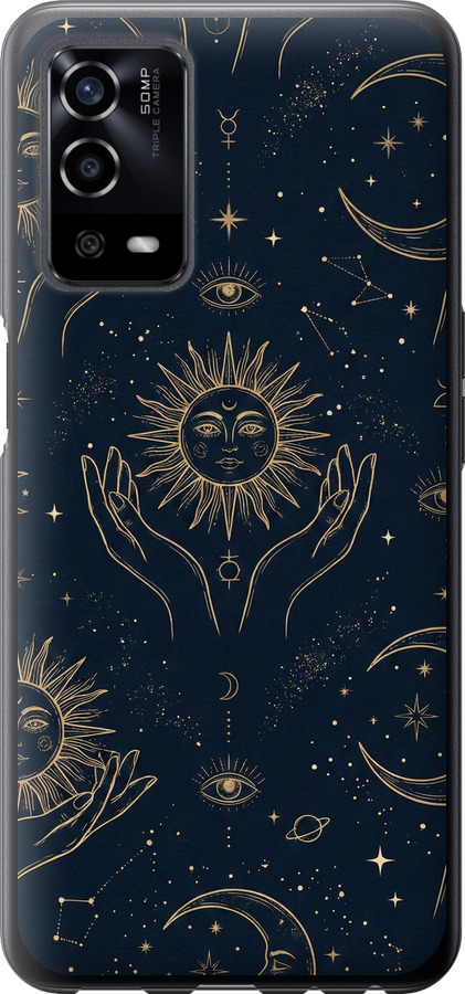 Celestial Harmony: Sun & Moon Gold Mystic Pattern