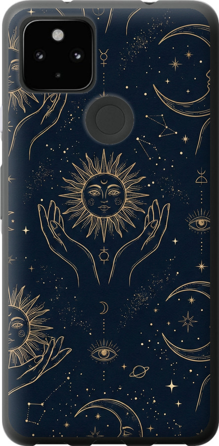 Celestial Harmony: Sun & Moon Gold Mystic Pattern