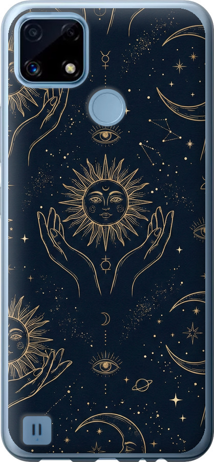 Celestial Harmony: Sun & Moon Gold Mystic Pattern