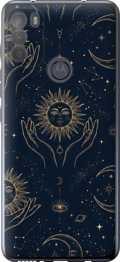 Celestial Harmony: Sun & Moon Gold Mystic Pattern