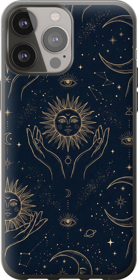 Celestial Harmony: Sun & Moon Gold Mystic Pattern